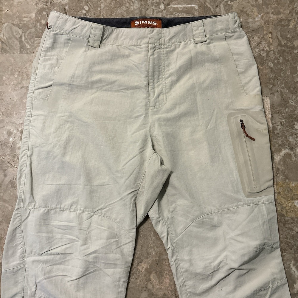 Simms Guide Series Pants Mens Medium Tan Fishing Cargo Nylon Woven UPF
